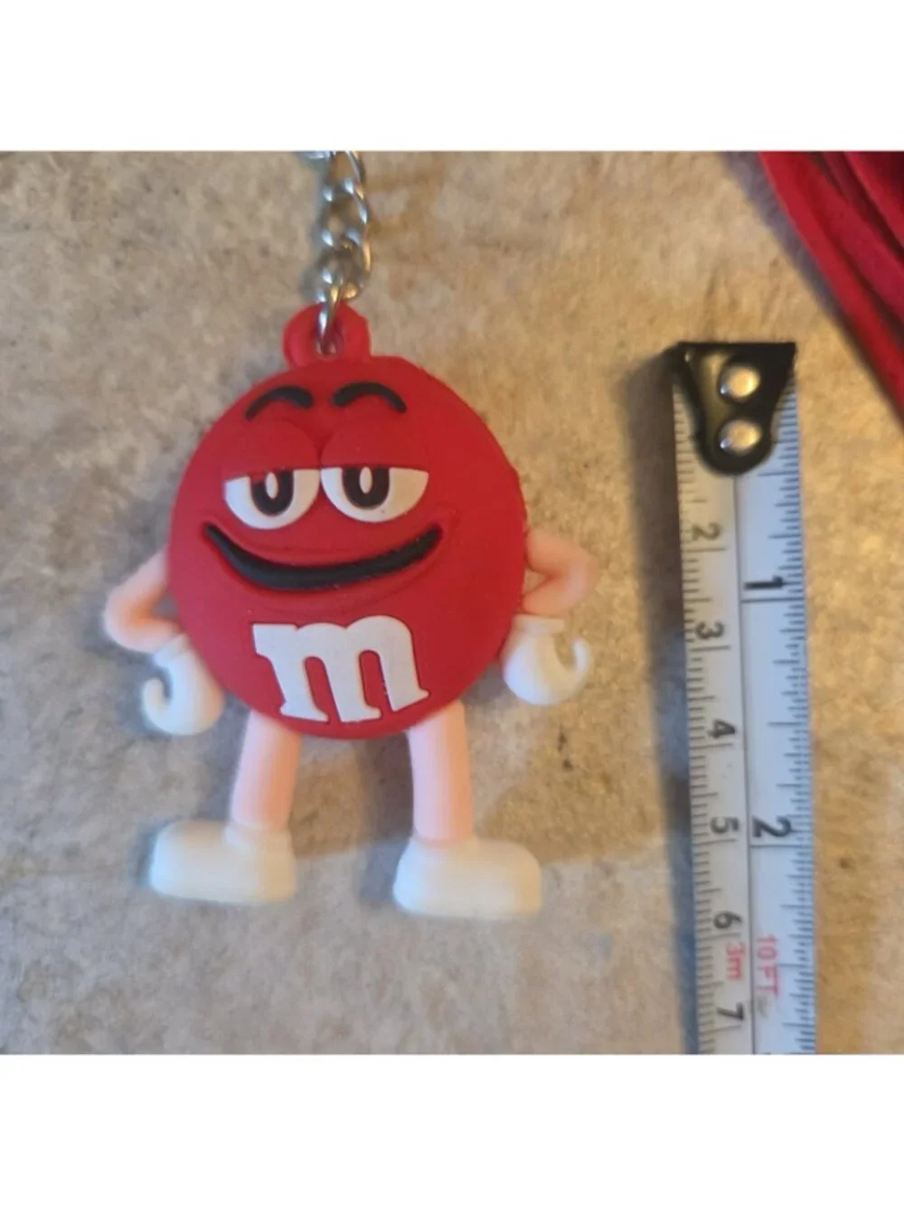 Red M&M Pendant Key Ring with Tassel and Wood MaMa Charm Gold Tone